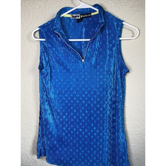 Jamie Sadock Golf Zip Tank Top Shirt S retro disco ribbed dot athletic fitted - Picture 1 of 7